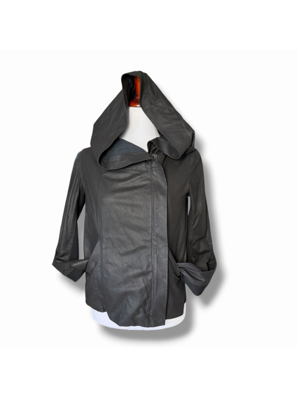 Vince Womens Leather Jacket With Oversized Hood Black Size M Moto Biker Pockets